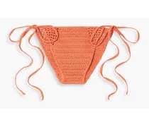 Dylan crocheted cotton low-rise bikini briefs - Orange