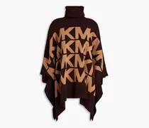 Draped jacquard-knit poncho - Brown