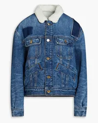 Sandro Faux shearling-trimmed denim jacket - Blue Blue