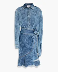 Moschino Wrap-effect acid-wash denim shirt dress - Blue Blue