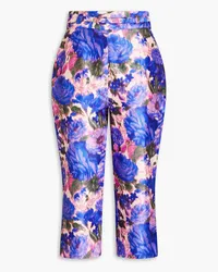 Zimmermann Belted copped floral-print silk-satin tapered pants - Purple Purple