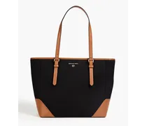Aria leather-trimmed canvas tote - Black