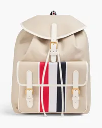 Thom Browne Leather-trimmed canvas backpack - Neutral - OneSize Neutral