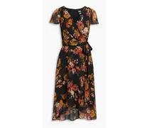 Wrap-effect floral-print georgette dress - Black