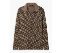 Embroidered metallic jacquard-knit polo top - Brown