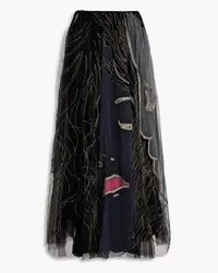 Valentino Garavani Gathered embellished tulle and organza maxi skirt - Blue Blue