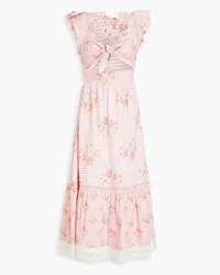 LoveShackFancy Emeka tie-front printed cotton-seersucker midi dress - Pink Pink