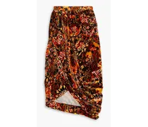Wrap-effect draped printed velvet skirt - Orange