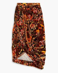 Dries van Noten Wrap-effect draped printed velvet skirt - Orange Orange