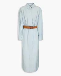 Brunello Cucinelli Belted cotton-blend poplin midi shirt dress - Blue Blue