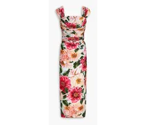 Draped floral-print satin-jersey midi dress - Multicolor