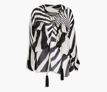Tasseled printed silk-chiffon blouse - Black