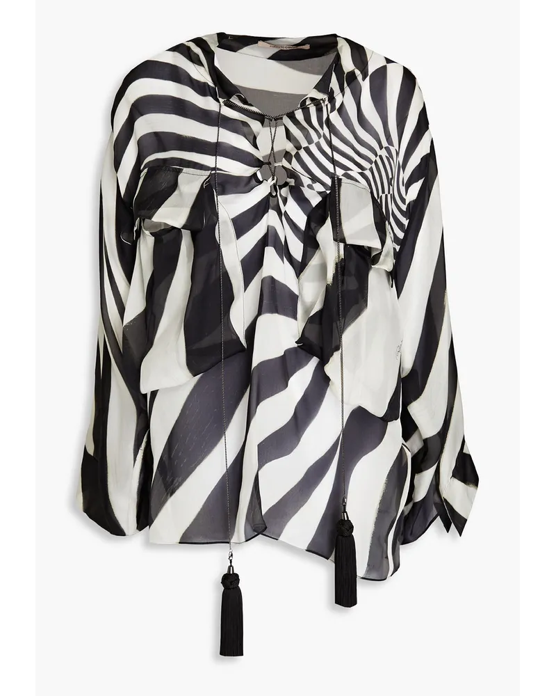 Tasseled printed silk-chiffon blouse - Black