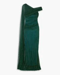 Talbot Runhof Asymmetric cape-effect stretch-lamé gown - Green Green