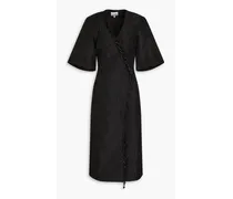 Bead-embellished cloqué midi wrap dress - Black