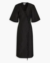 Ganni Bead-embellished cloqué midi wrap dress - Black Black