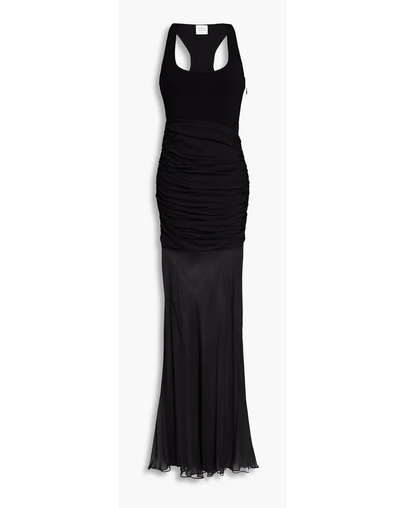 Hervé Léger Ruched chiffon-paneled stretch-knit gown - Black Black