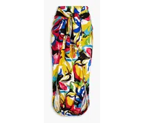 Tie-front printed stretch-jersey midi skirt - Multicolor