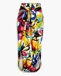 Norma Kamali Tie-front printed stretch-jersey midi skirt - Multicolor Multicolor