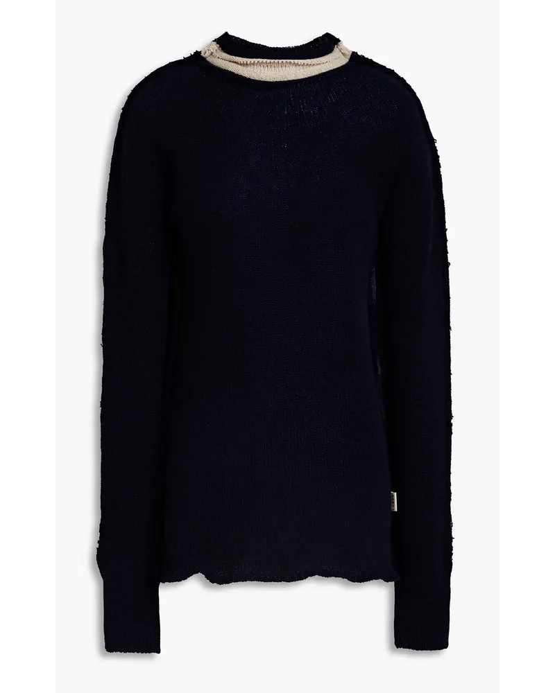 Two-tone cashmere and wool-blend turtleneck sweater - Blue