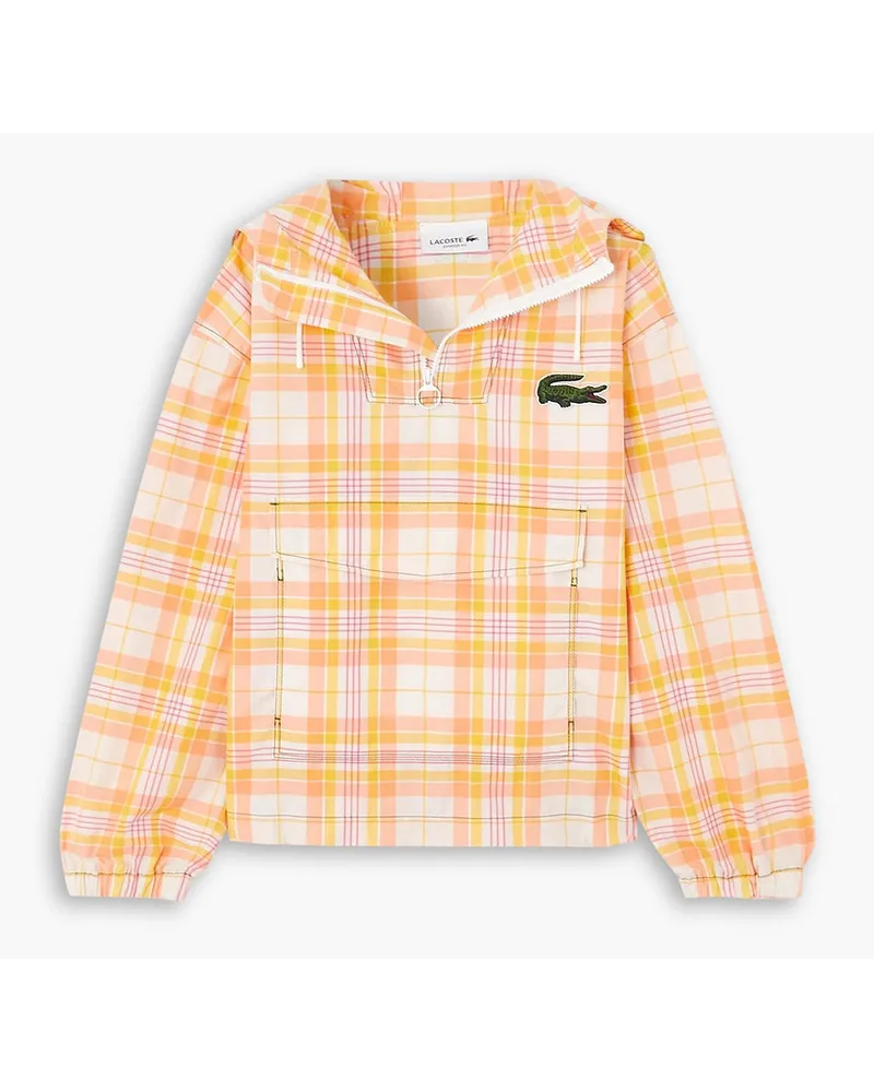 Lacoste Appliquéd checked cotton-blend twill half-zip hooded jacket - Orange Orange