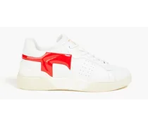 Patent-paneled perforated leather sneakers - Red