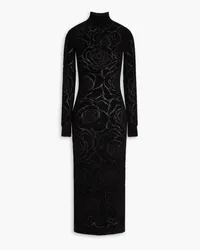 Alberta Ferretti Floral jacquard-knit chenille midi turtleneck dress - Black Black