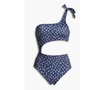 Ikat Stroke Ibiza one-shoulder cutout printed swimsuit - Blue