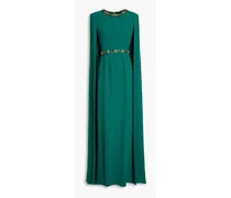 Cape-effect embellished crepe gown - Green