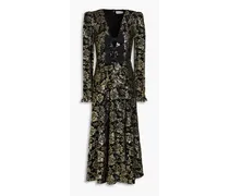 Bow-detailed metallic lace midi dress - Black
