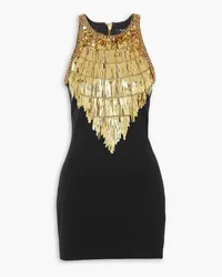 Balmain Embellished stretch cotton-blend crepe mini dress - Black Black