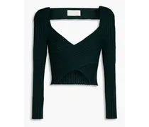 Cropped cutout ribbed-knit top - Green