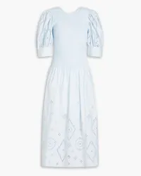 Ganni Shirred broderie anglaise cotton midi dress - Blue Blue