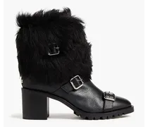 Hank shearling-paneled leather ankle boots - Black