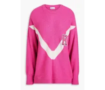 Appliquéd ribbed-knit sweater - Pink