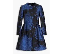 Flared pleated floral-jacquard mini dress - Blue
