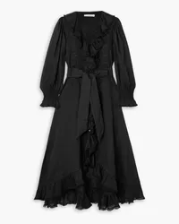 DÔEN Nadia belted ruffled ramie midi dress - Black Black