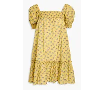Ruffled floral-print cotton-mousseline mini dress - Yellow
