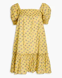 Tory Burch Ruffled floral-print cotton-mousseline mini dress - Yellow Yellow