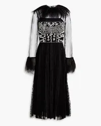 Valentino Garavani Embellished tulle-paneled Chantilly lace midi dress - Black Black