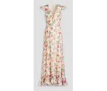 Emma floral-print cotton and silk-blend maxi dress - White