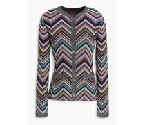Metallic crochet-knit wool-blend cardigan - Multicolor