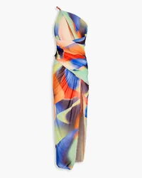 NICHOLAS Sorin one-shoulder cutout printed mesh maxi dress - Green Green