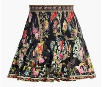 Crystal-embellished shirred cotton-poplin mini skirt - Black