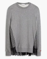 RED Valentino Point d'esprit-paneled French cotton-blend terry sweatshirt - Gray Gray