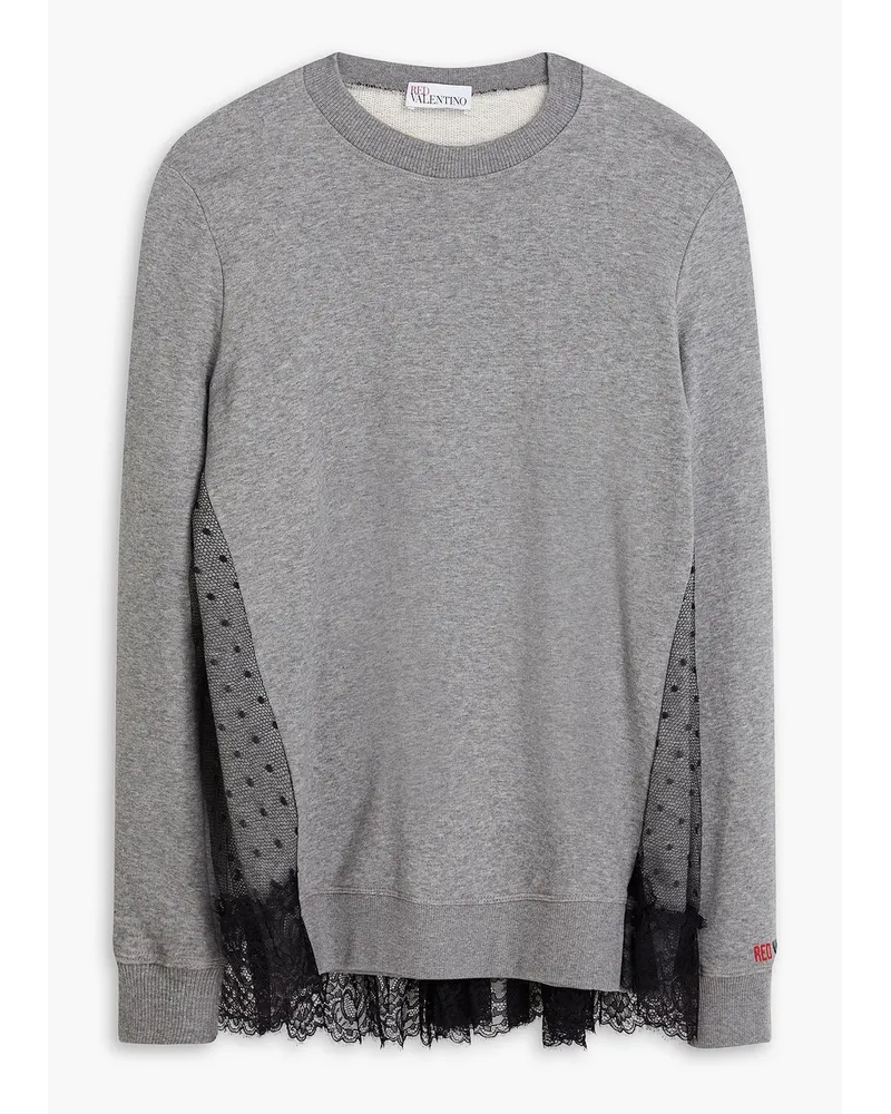 RED Valentino Point d'esprit-paneled French cotton-blend terry sweatshirt - Gray Gray
