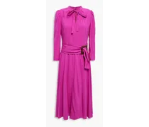 Belted pussy-bow crepe dress - Purple