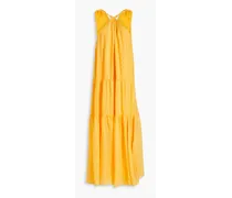 Tiered crinkled silk-jacquard maxi dress - Yellow