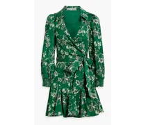 Alice Olivia - Alisa ruffled floral-print cotton-blend mini wrap dress - Green