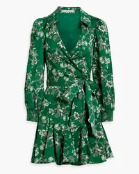 Alice + Olivia Alice Olivia - Alisa ruffled floral-print cotton-blend mini wrap dress - Green Green